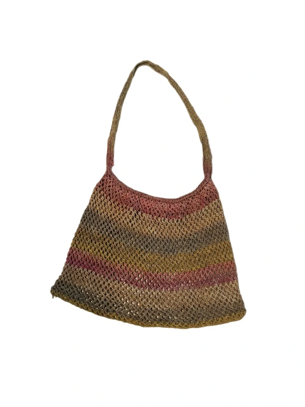 Vintage Handwoven Bilum Mesh Bag Boho Earth Tones